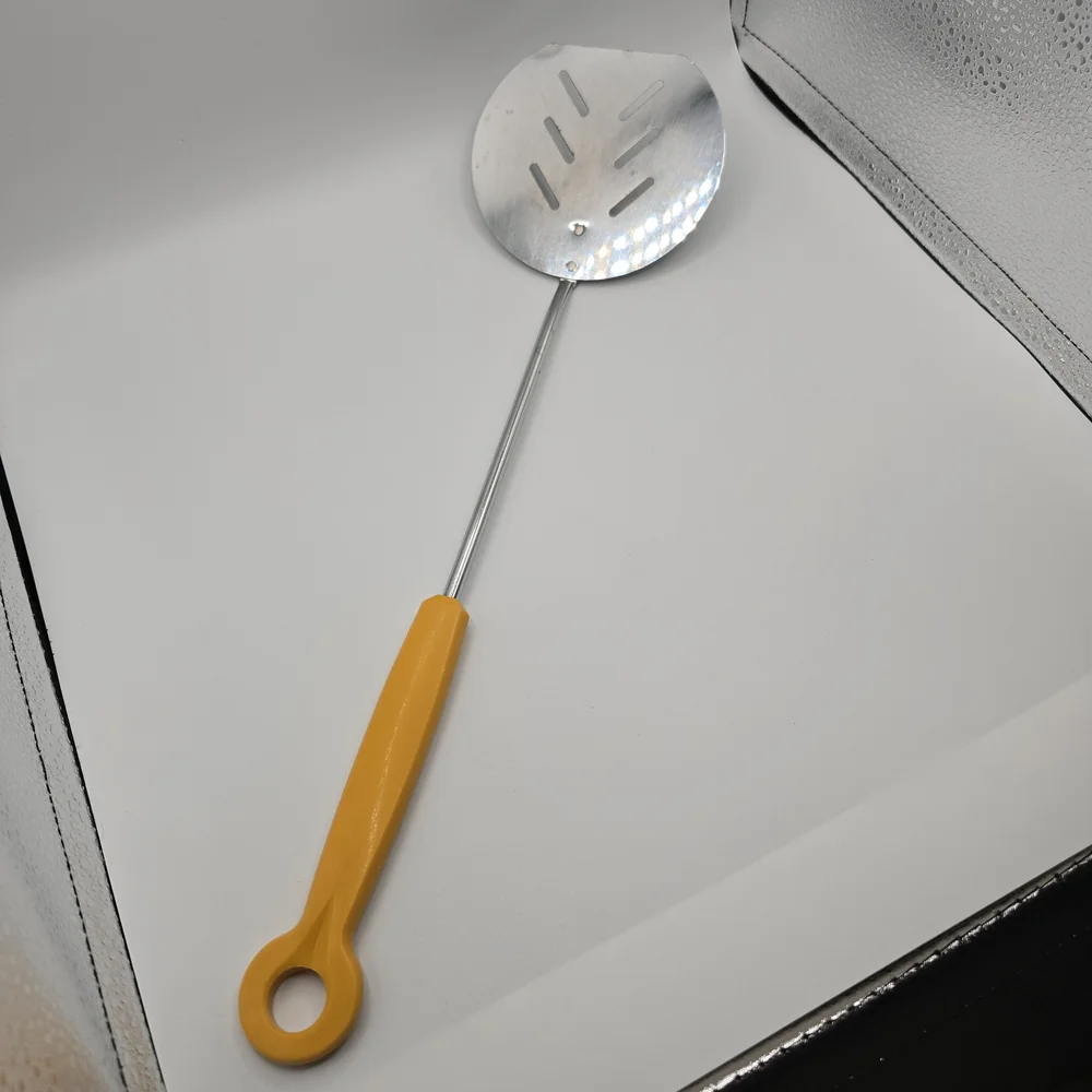 Vintage Long Handled Slotted Turning Spatula with Yellow Handle, Approx. 16.5